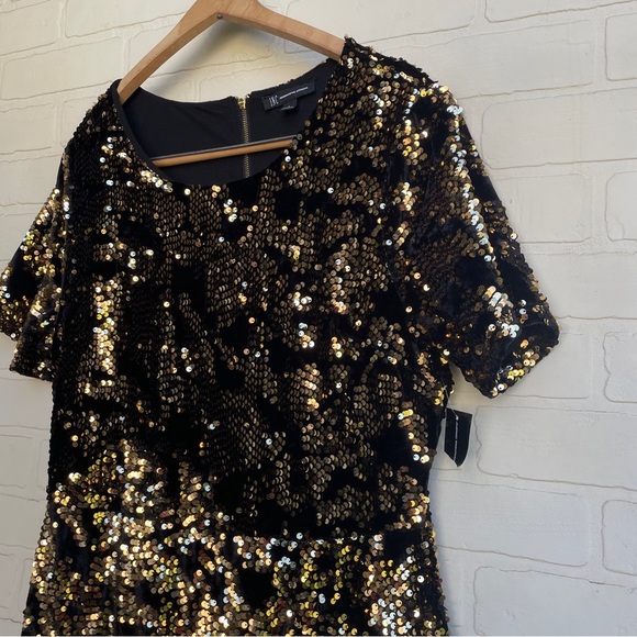 I.N.C International Concepts Black and Gold Sequin Velvet Dress NEW - Picture 3 of 7